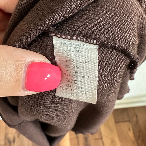 Pure T Brown Puff Shoulder Long Sleeve Top sz: 1 or Small - Picture 7 of 8